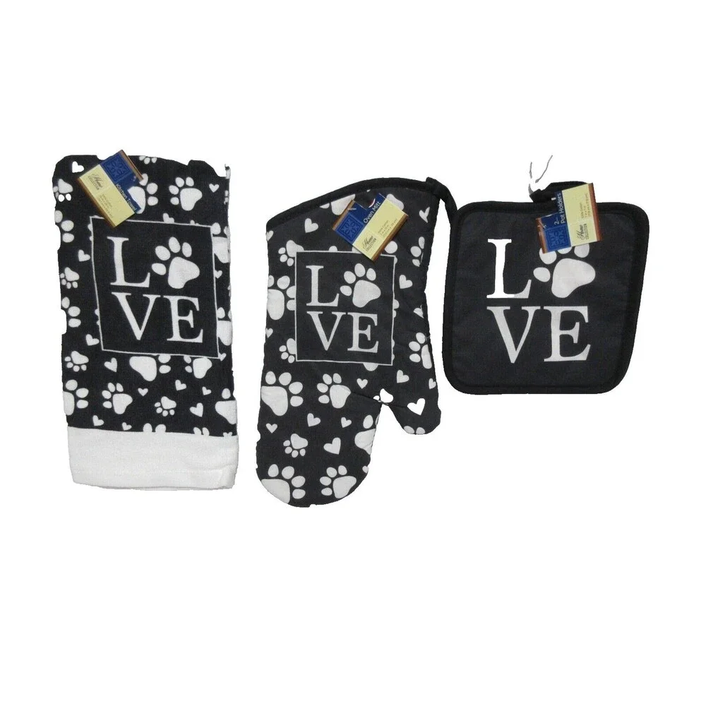 5pc Love kitchen towel set (towel, & 4 pot holders)
